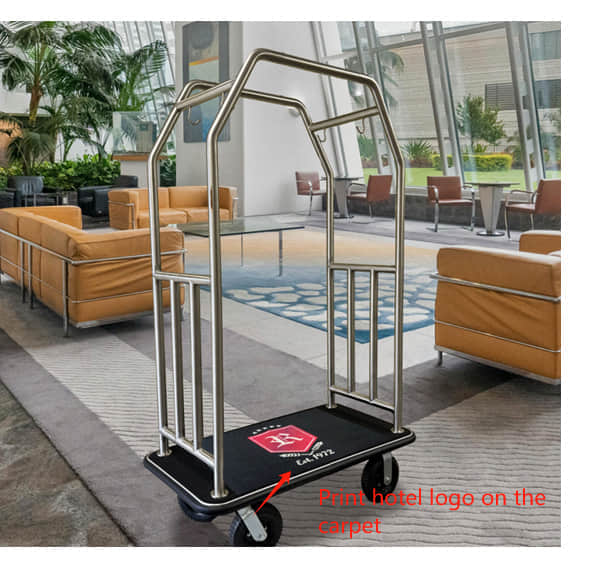 custom carpet logo onto hotel luggage trolley carts custom carpet logo onto hotel luggage trolley carts